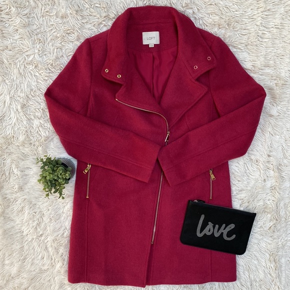 🎉HP🎉 Loft Wool Blend Moto Coat 💗 Raspberry - Picture 5 of 16